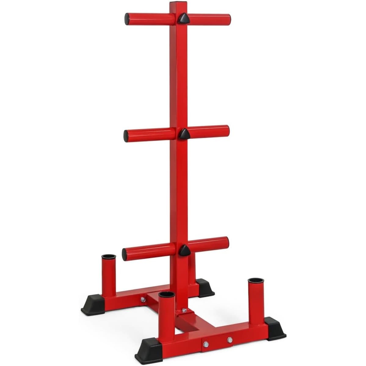 TEMU 2 Inch Bumper Plate Storage Rack, Home Gym 2 Inch Weight Plate Holder, Heavy-duty Weight Plate Tree With 4 Barbell Holders, 800lb Weight Capacity, In Black, Red And Blue