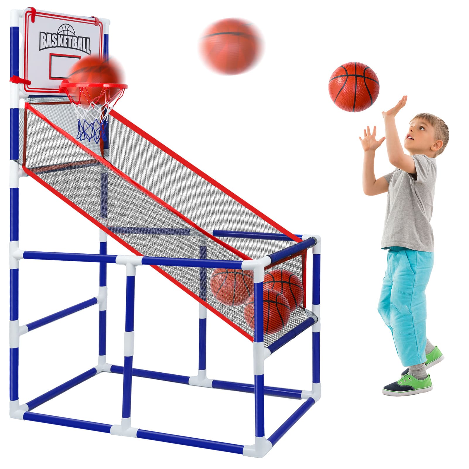 TEMU Basketball Game Set With 2 Balls For Kids,adjustable Toy With Storage For 3 To 6 Years Old, Kids Basketball Hoop For Outdoor And Indoor
