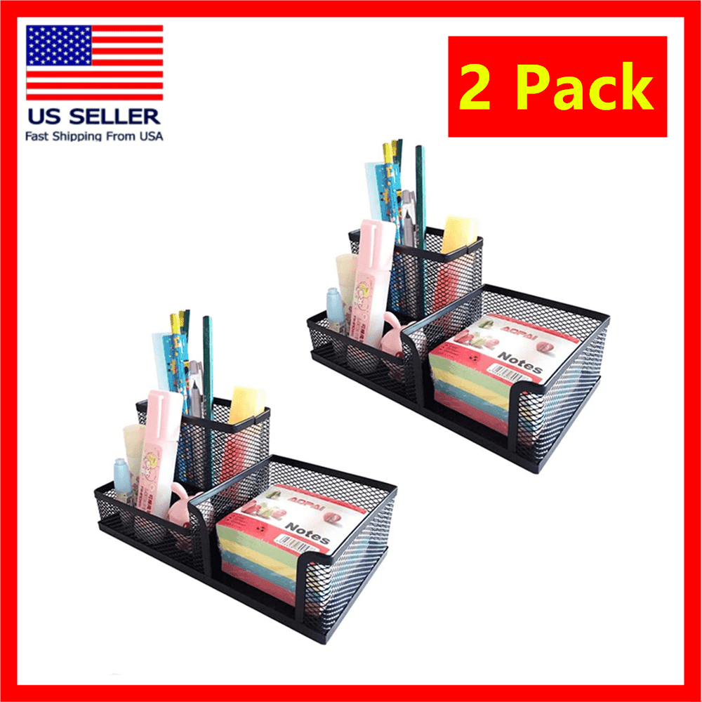 TEMU 2 Pack Mesh Pencil Holder With Storage Baskets, Multi-functional Pen Organizer For Desk, For School, Office, Home, Art Supplies, Black