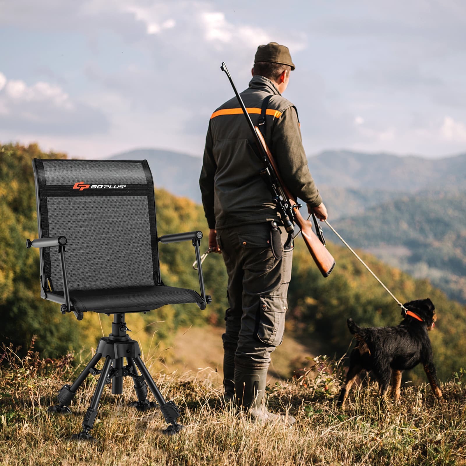 TEMU Goplus 360° Silent Swivel Hunting Chair, Heavy-duty Folding Blind Chair W/ Adjustable Height, Feet, Padded Armrests, Portable Ground Chair For Fishing, Camping, Camouflage