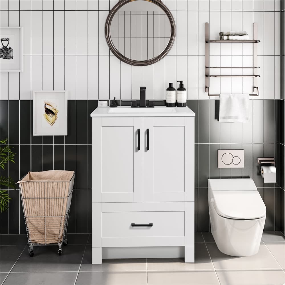 TEMU Freestanding Bathroom Vanity With Ceramic Vessel Sink, Floor Cabinet With 2 Doors & Drawer, Modern Bathroom Storage Combo Set, Furniture For Home
