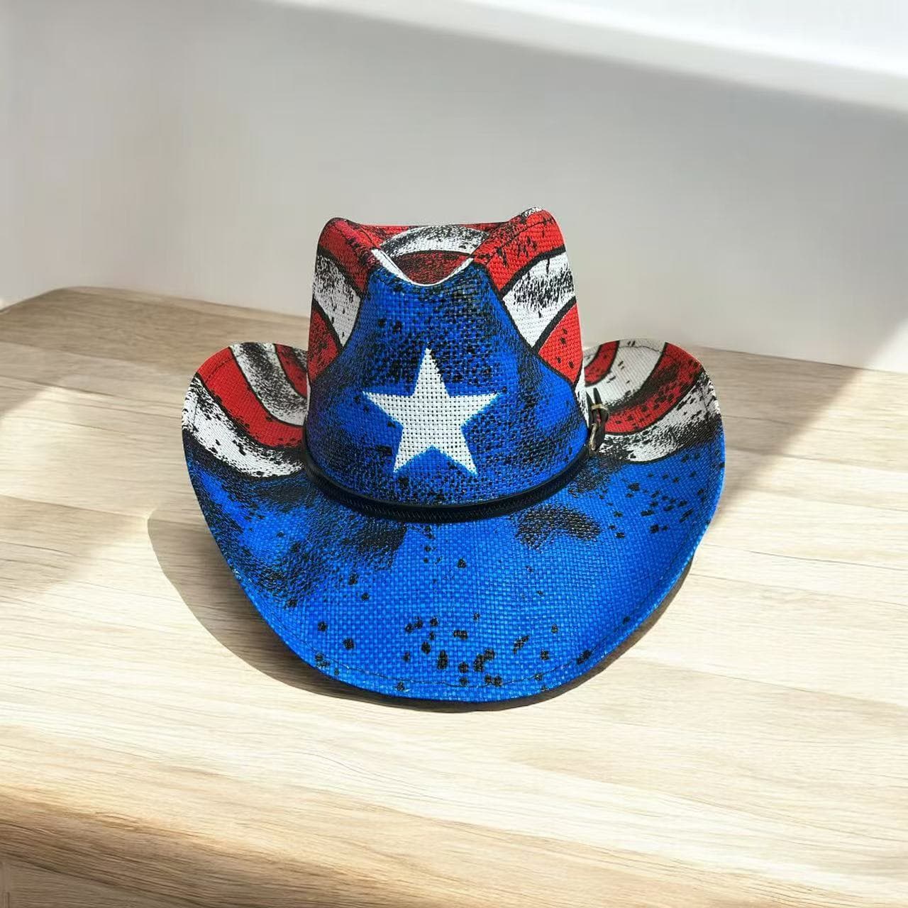 TEMU Puerto Pattern Cowboy Hat - Woven Sun Protection , Unisex Vintage Style Leather Belt Rope For Party, Casual Wear Jazz Hat (pack Of 1)