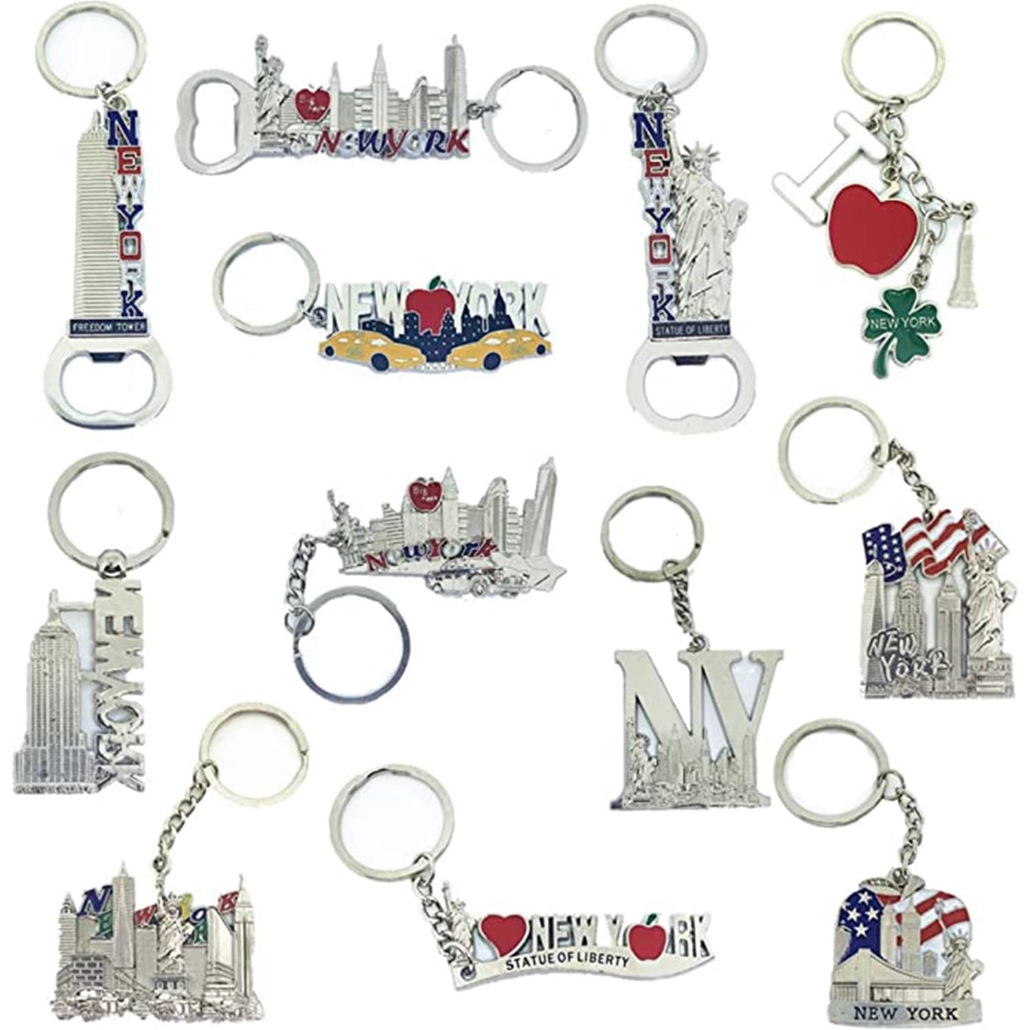 TEMU 12 Pack Nyc Keychains, New , Metal Keychain Ring, Bundle, Bulk, Souvenir Collection, Includes 3 Pc Bottle Opener
