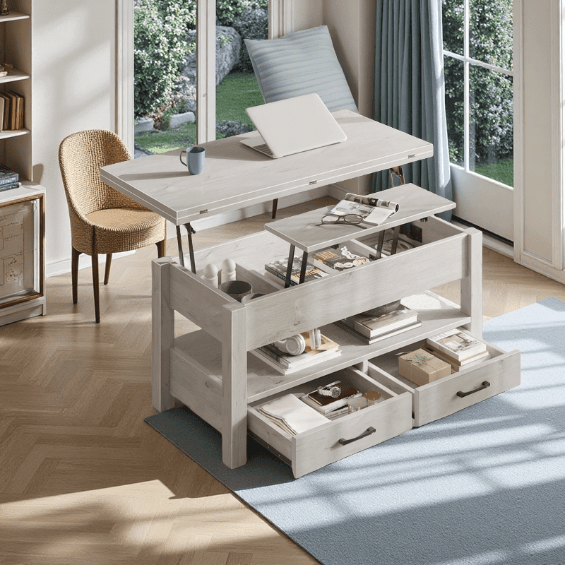 TEMU Coffee Table Lift Top, Convertible Coffee Table With Drawers And Hidden Compartment, Coffee Table Converts Table For Living Room, Home Office, Patio Furniture, Outdoor Furniture