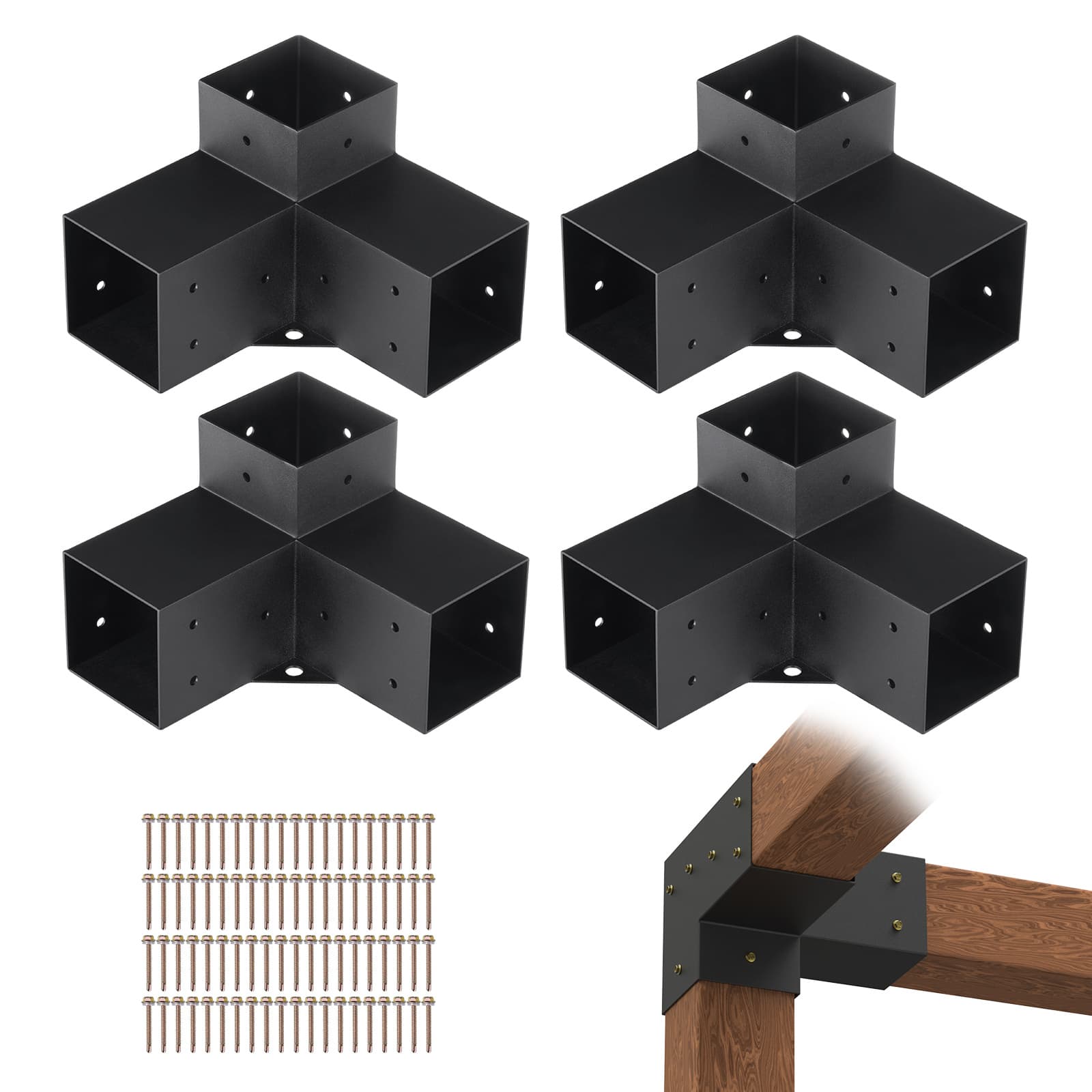 TEMU Vevor Pergola Bracket Kit 4''x4'' / 6''x6'', 4pcs 3-way Heavy Duty Corner Bracket Diy Post Base Kit, Wooden Beams For Gazebos, Patio Pergolas, Outdoor Pergola Hardware