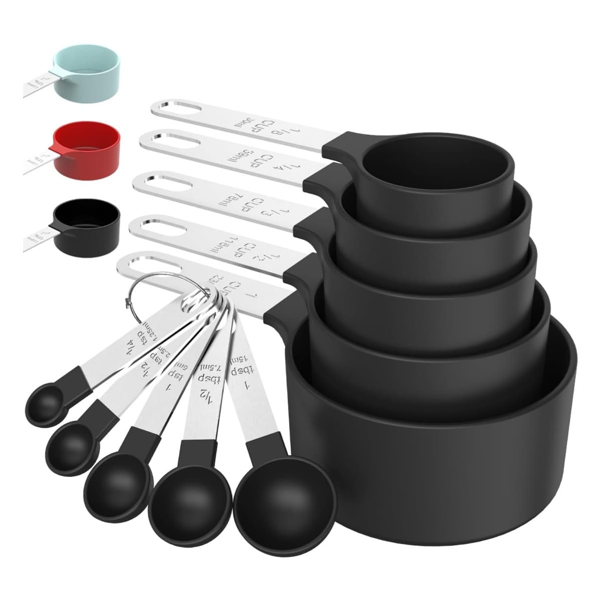 TEMU 10-piece Stainless Steel Measuring Cups & Spoons Set - Nesting Baking Tools For Dry/liquid Ingredients, Space-saving Kitchen Essentials (dishwasher Safe, Black)