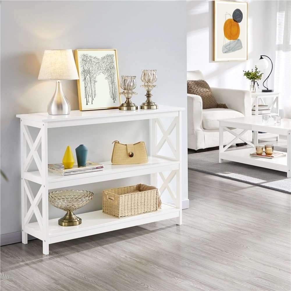TEMU 3-tier Console Table Sofa Side Table With X-shape Reinforcement For Entryway, Living Room Furniture, Versatile For Any Room