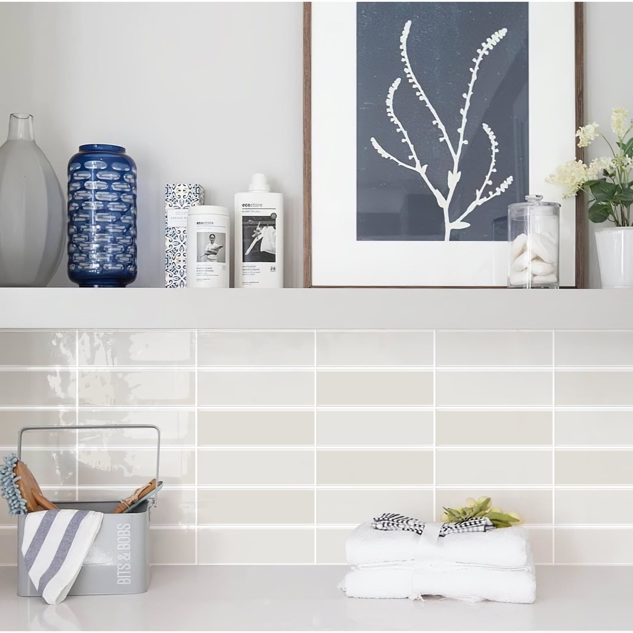 TEMU Morcart Peel And Stick Backsplash Tile Stickers, 6-pack Beige Self-adhesive 3d Wall Panels, Rectangle Style, Feathered Decor Tiles For Kitchen And Bathroom