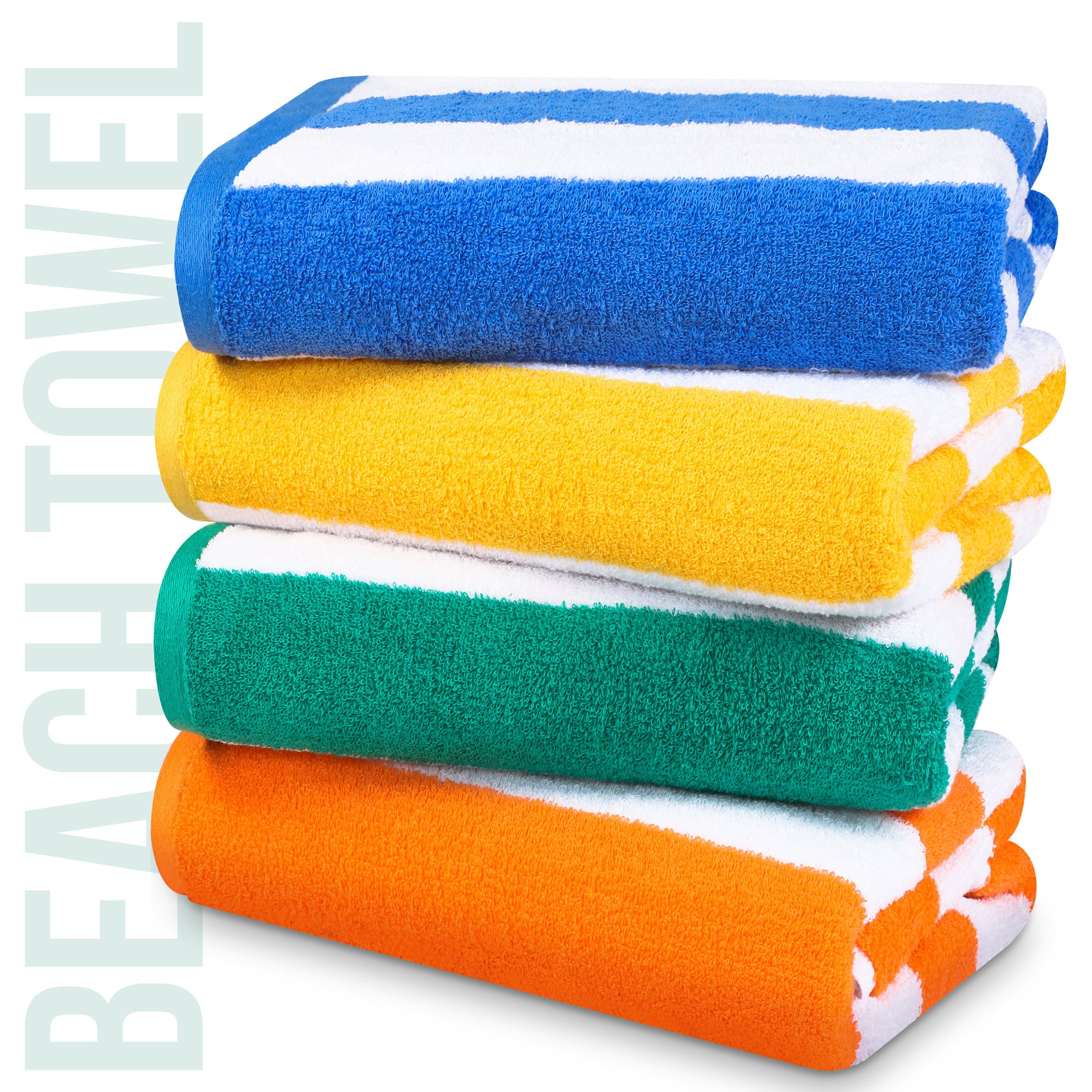 TEMU Pack Of 4 (30x60 Inch) Oversized Beach Towel, 100% Cotton Cabana Stripe Towels With Super Absorbent Quality, Pool & Bathroom Towels