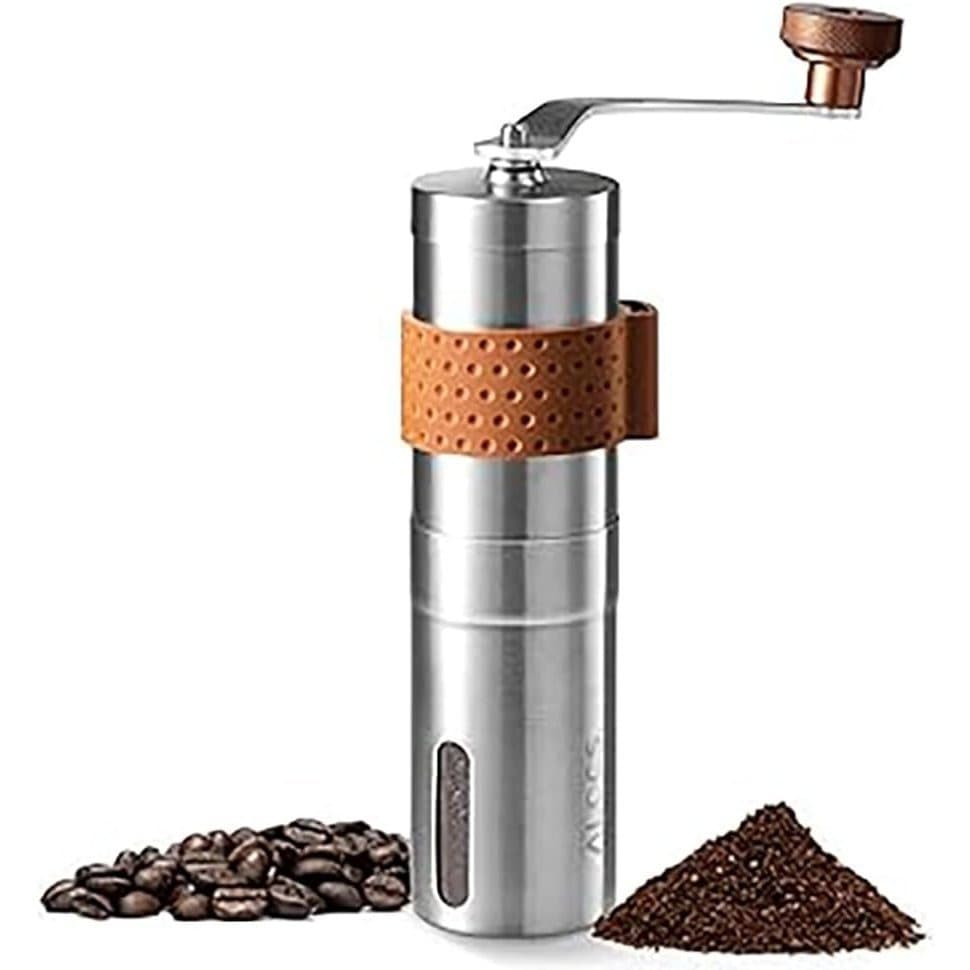 TEMU Lightweight Bean Grinder, Hand Crank Coffee Grinder With Stainless Steel Conical Portable Coffee Grinders For Office, Travel And Camping (silver)