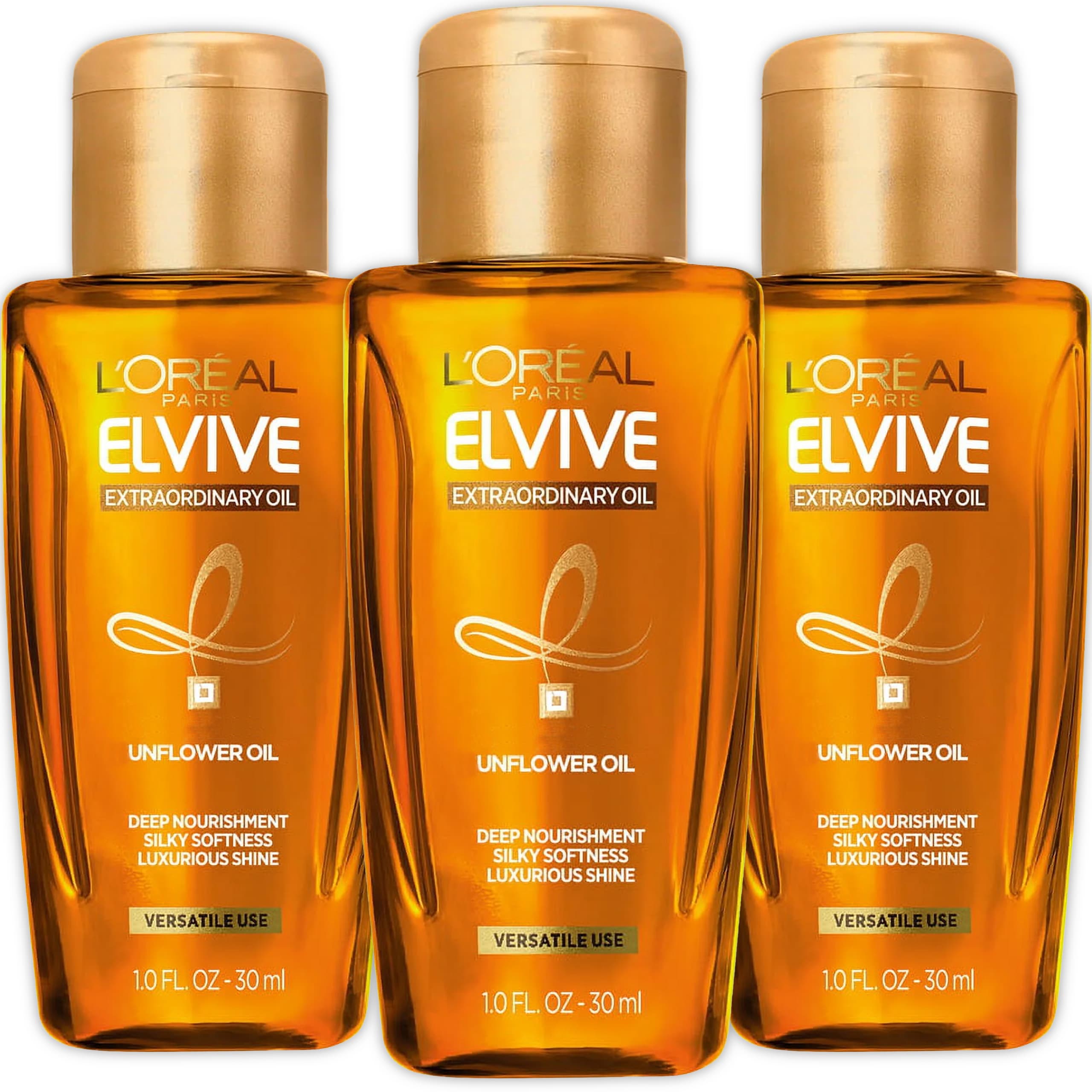 TEMU 3 Pack Loreal Extraordinary Hair Oil Treatment Serum,deep Nourishing Treatment Serum With Camellia And Sunflower Oil, For Dry Or Frizzy Hair, Travel Size 1 Oz. Each