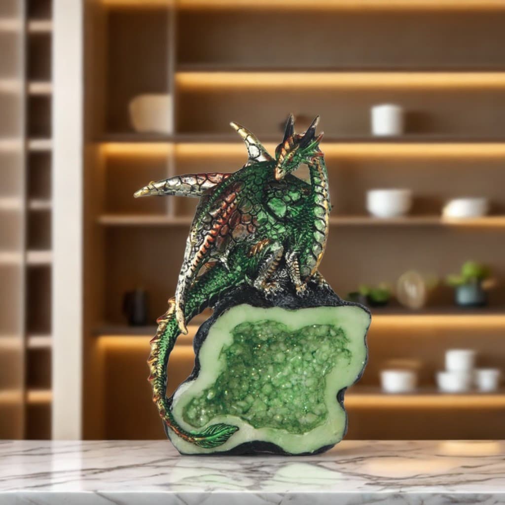 TEMU 5.5 " Dragon On Green Figurine Decorative Resin Statue Sculpture For Home, Office, Or Bookshelf – A Unique Collectible And Perfect Gift For , Holidays, And Birthdays