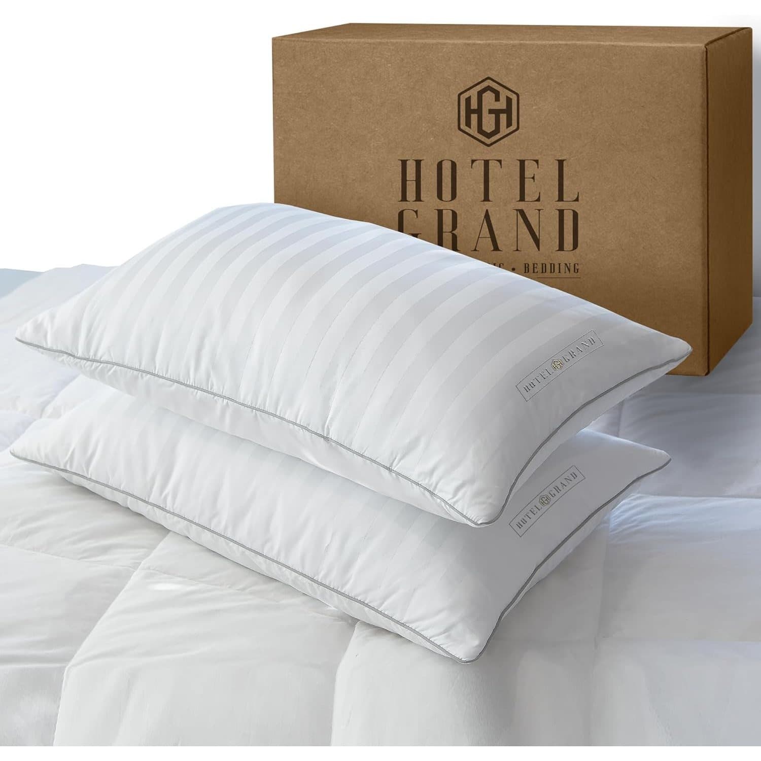 TEMU Hotel Feather Down Queen Size Pillows Set Of 2, 500 Bed Pillows Soft Hypoallergenic 100% Cotton Breathable Back/side Sleeping Bed Pillows, 2 Packs