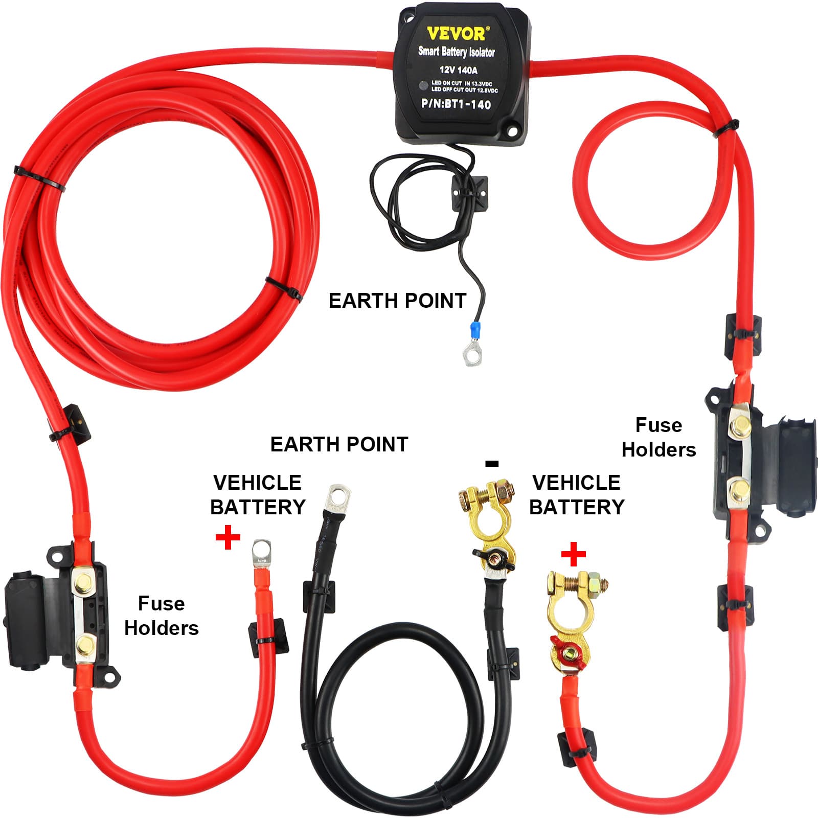 TEMU Vevor Split Charge Relay Kit, 6mtr 12v, Automatic Dual Battery Isolator Kit With 140amp Voltage Sense Relay Vsr, Compatible With Rv Marine Car Vehicle Truck Camper Yacht Atv Utv Boats Workshop