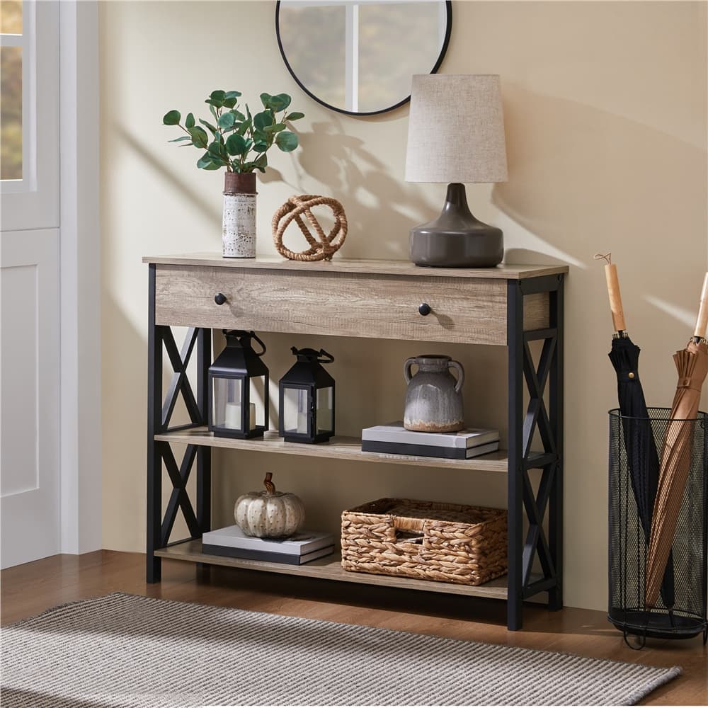 TEMU Console Table With Drawer And Storage Shelves, 3-tier Sofa Table, Entryway Table With Metal Frame For Living Room Hallway