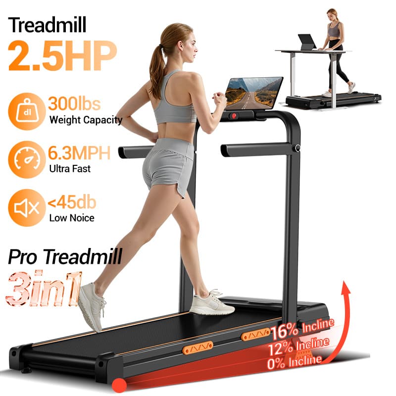 TEMU Walking Pad With 16% Incline, 6.3mph Treadmill For Home Use With Incline, Led Display, 2.5 Quiet Small For Home And Office, User Weight 300lbs.