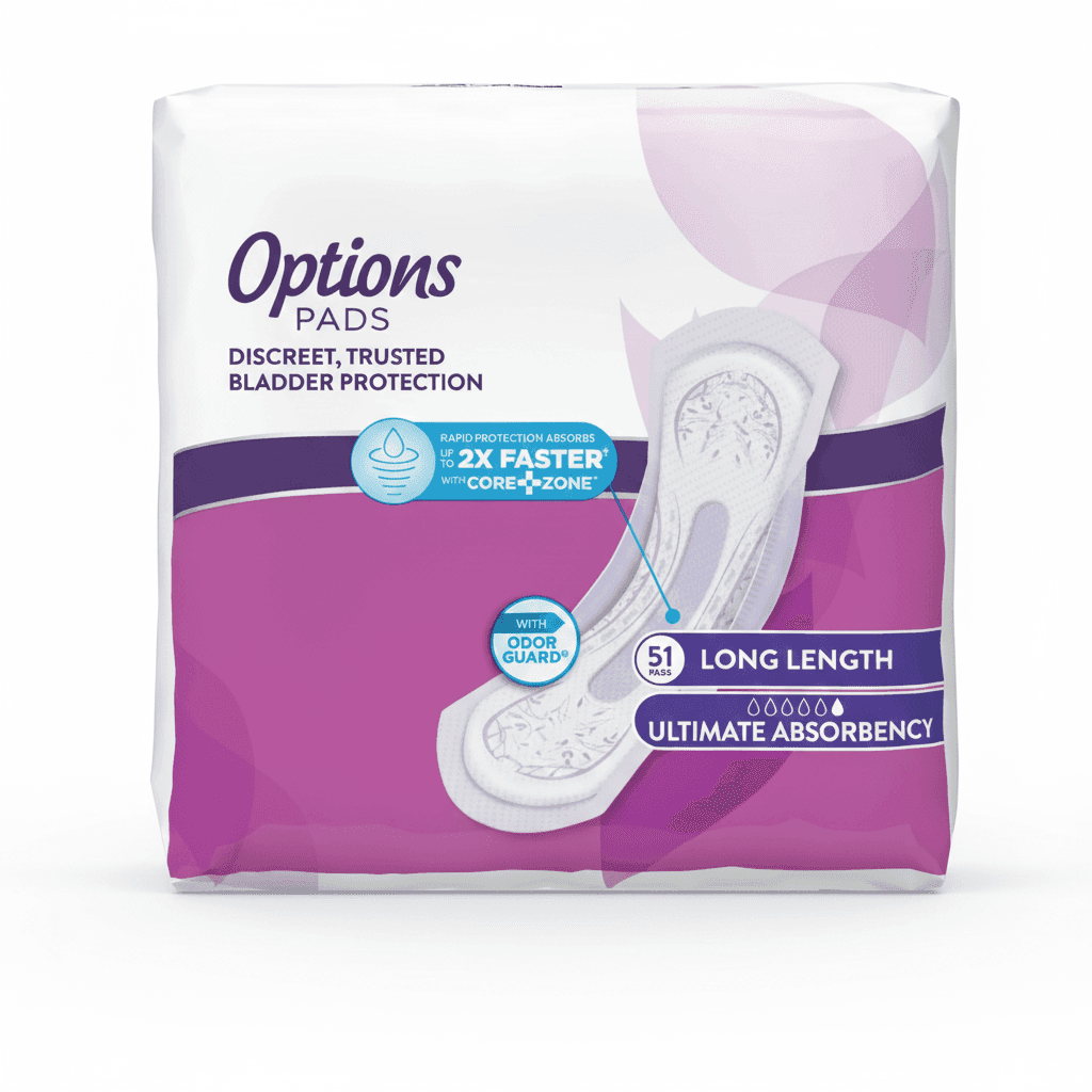 TEMU Equate Options Women's Incontinence Pads, Absorbency, Long Length (51 Count)