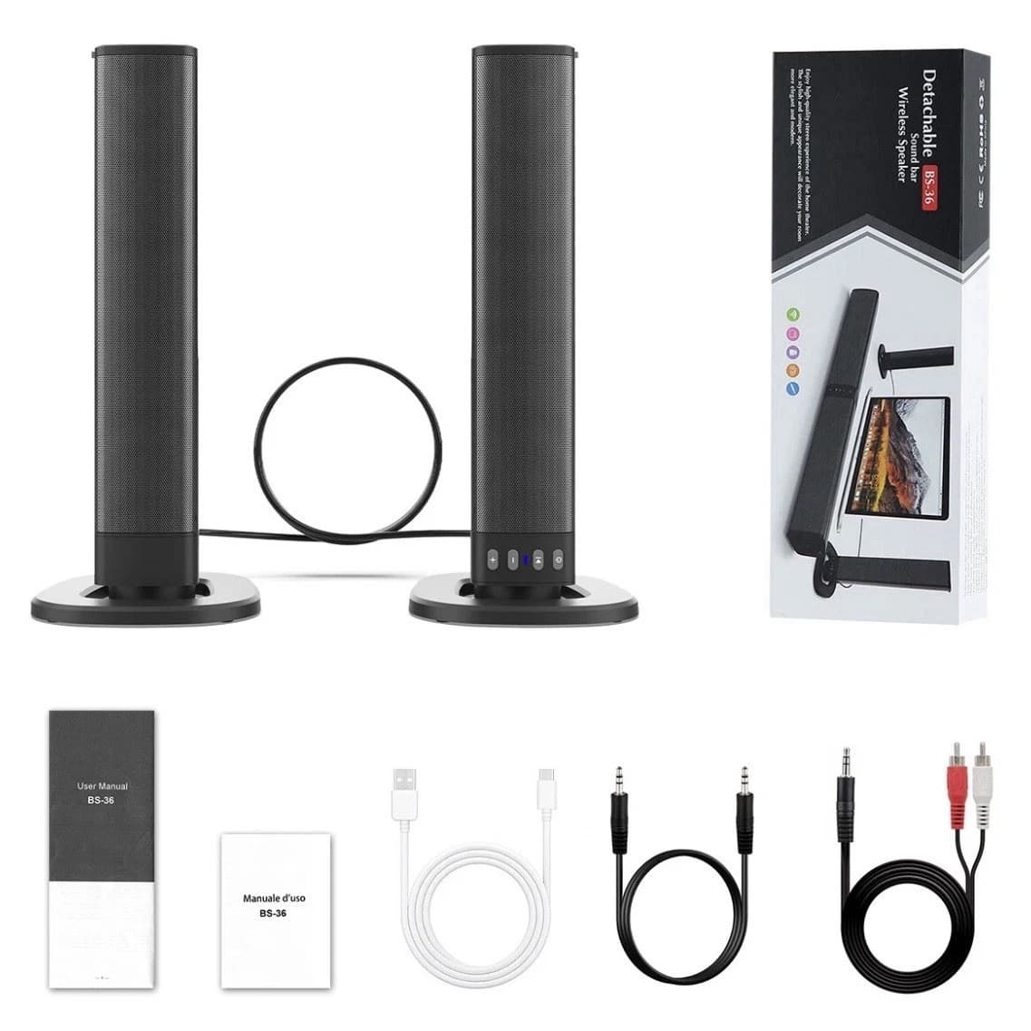 TEMU Separable Home Theater Sound Bar, Surround Sound Soundbar With 4pcs 5w Magnetic Speakers And 1pc , Supports Wireless, Aux Connection For Pc/gaming/projectors, Tws, Black