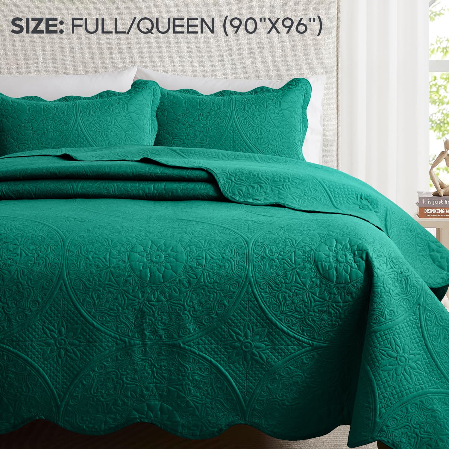 TEMU 3pcs Luxury Quilted Bedspread Set – Oversize Quilt Coverlet Soft & Cozy Floral Bedspread With Pillow Shams, Breathable Lightweight For Bedroom & Decor