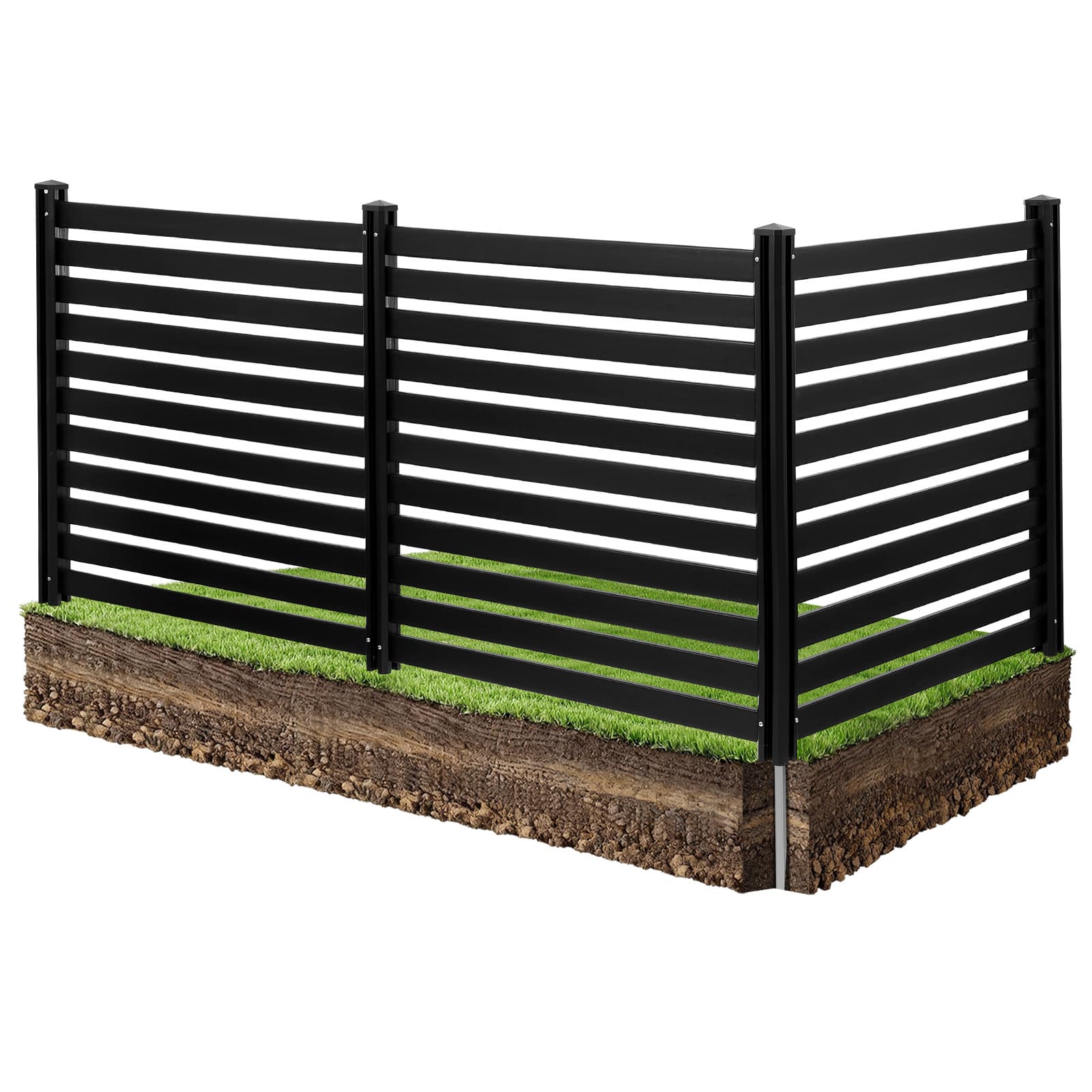 TEMU Vevor 3 Panels Outdoor Privacy Screen, 50 X 48 In Air Conditioner Fence With 27.6 In Ground Stakes, Pool Equipment Enclosure, Vinyl Privacy Fence, Ideal For Trash Can And A/c Units, Black