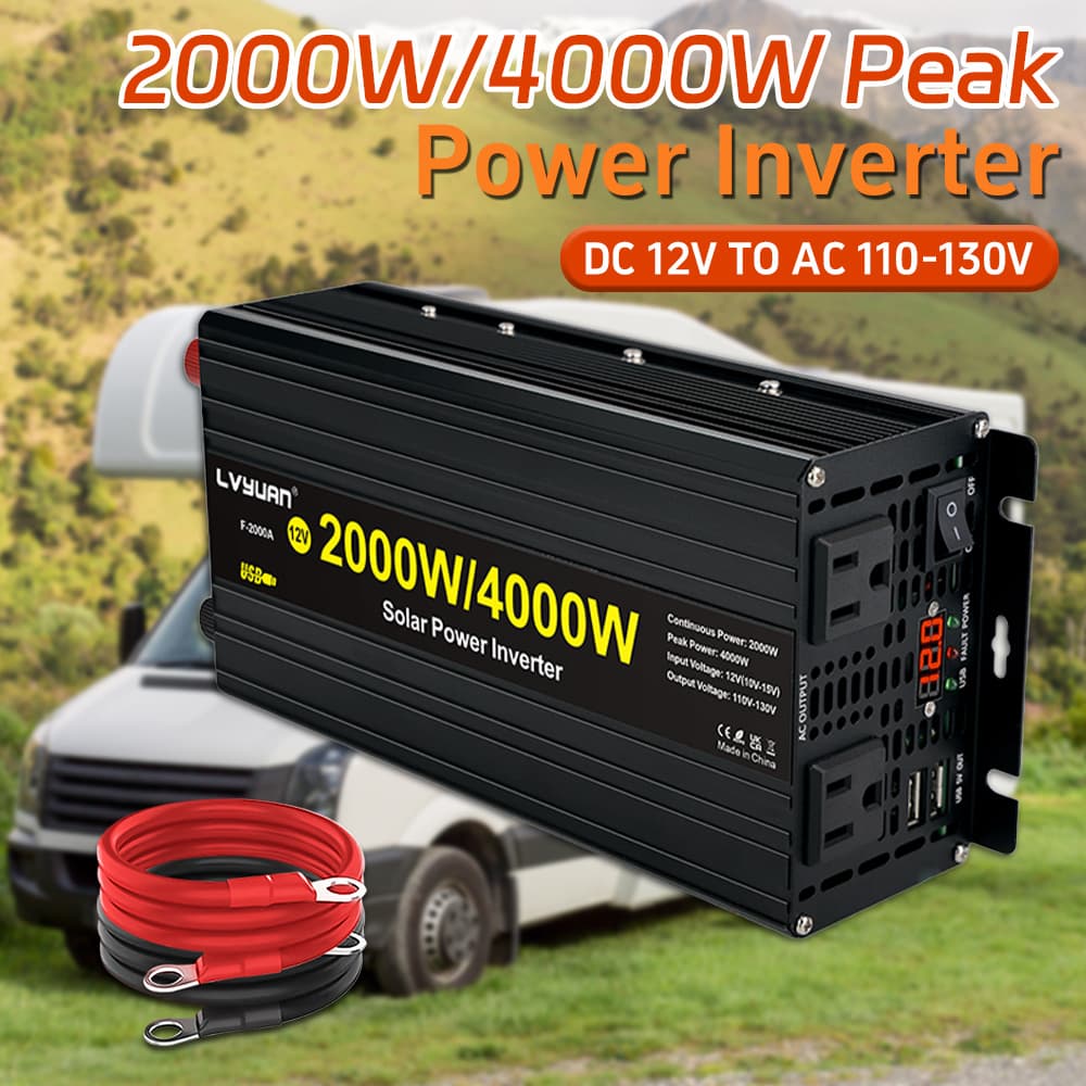 TEMU 2000w Power Inverter 4000w (). 12v To 110v/120v Ac Converter With Led Display, 2 Ac Outlets, 2 Usb, 2000w Inverter For Camping Rv Travel Outdoor -grid Solar Inverters