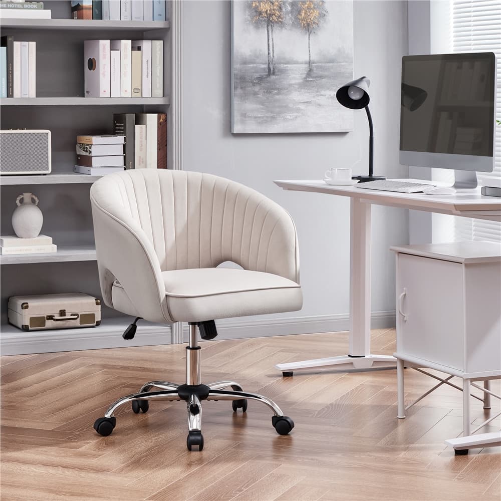 TEMU Home Office Chair With Tufted Back, Velvet Swivel Armchair With Rolling Wheels & Adjustable Seat Height For Stylish & Comfortable , Vanity Chair For Bedroom, Furniture For Home