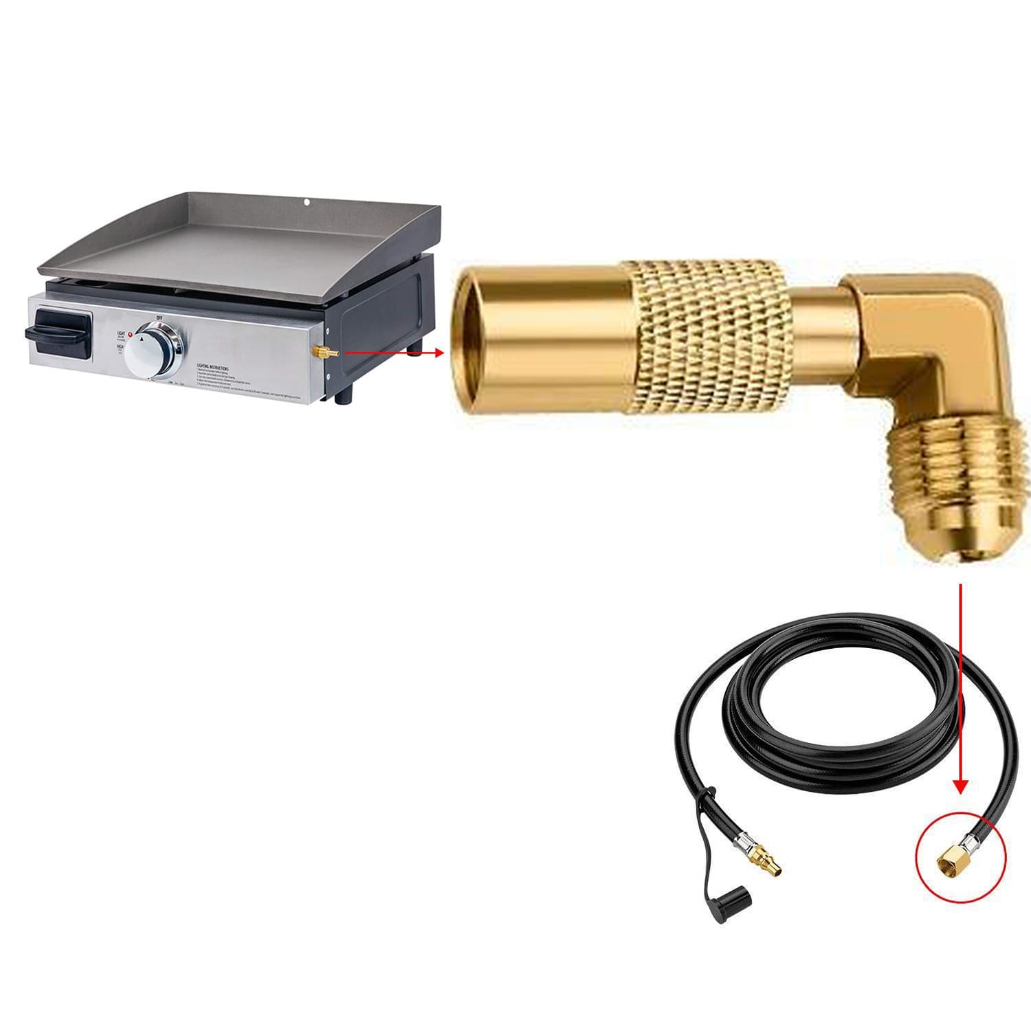 TEMU Propane Adapter For Blackstone Propane Elbow Adapter With 3/8" Male Propane Extension Hose For Blackstone 17inch And 22 Inch Tabletop Camping Grill