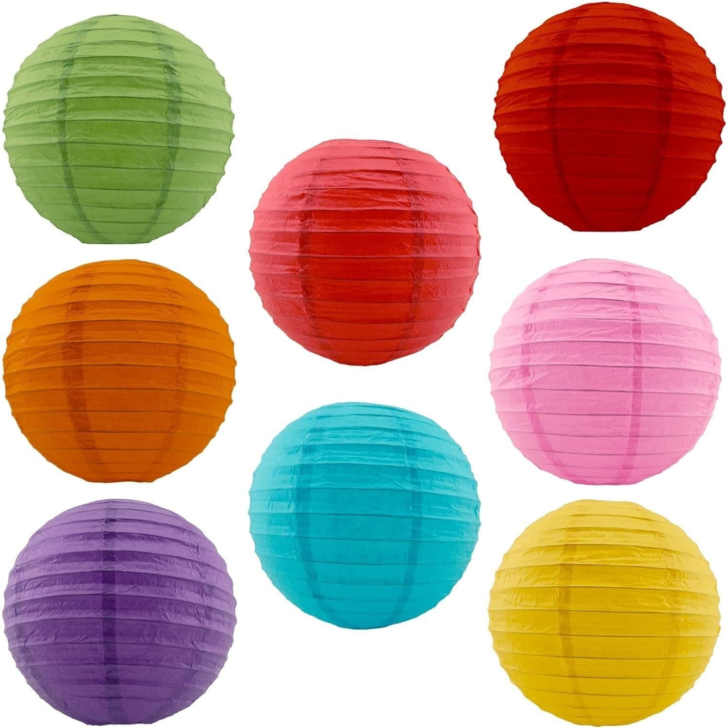 TEMU 10" Assorted Mix Bright Vibrant Color Paper Lanterns With Metal Frame (8 Pk)