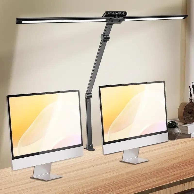 TEMU Led Desk Lamp With Clamp 24w Desk Lamps For Home Office Desk Lamp With Touch Function And Wireless Nemory Function, 5 Dimming Design (3000k-6000k) Double Head