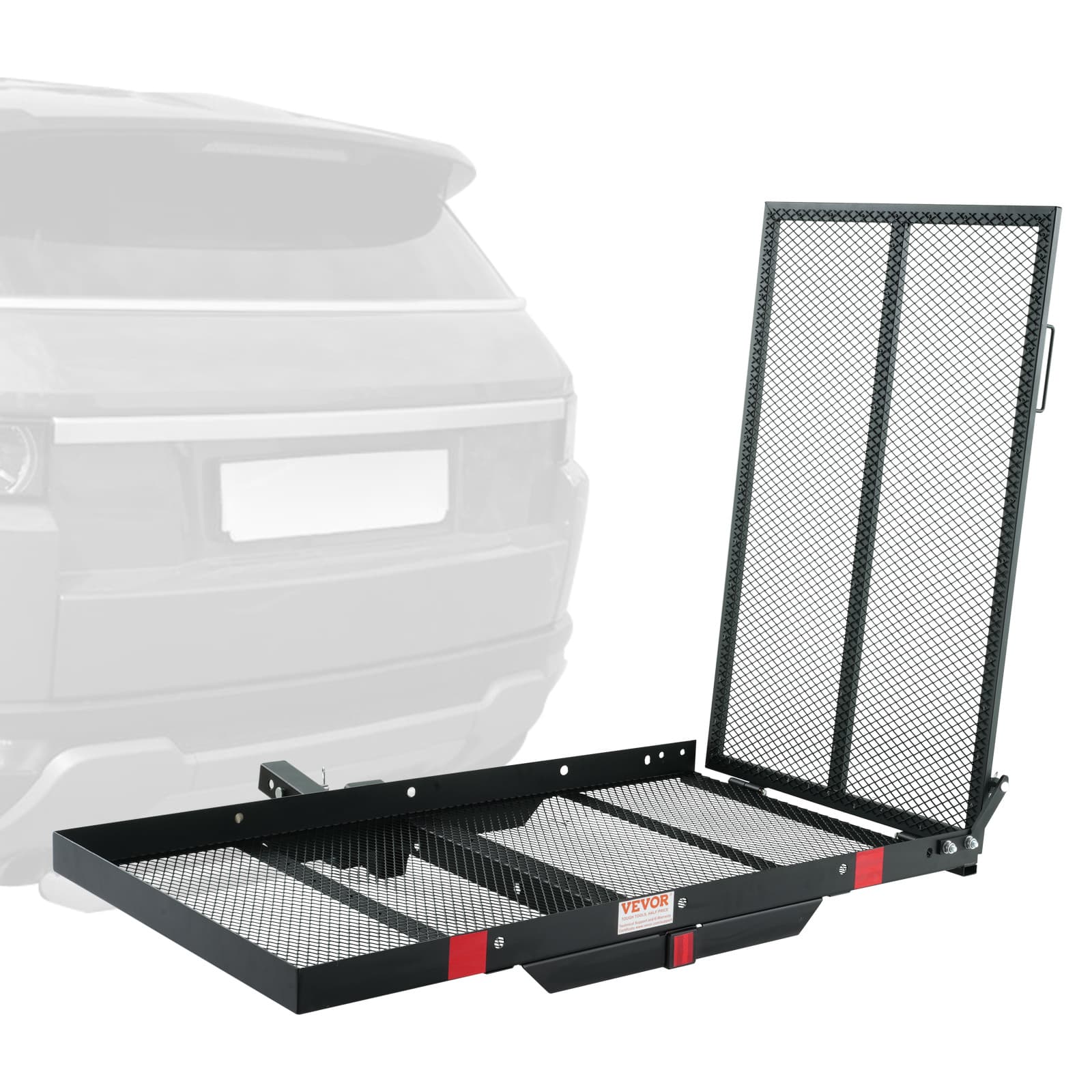 TEMU Vevor Hitch Mount Cargo Carrier, 45.3" X 25.6" Aluminum/iron Hitch Cargo Rack With Folding Ramp, Hitch Rack Basket With And Straps, 500lbs Mobility Scooter Carrier Fit 2" Hitch Receiver