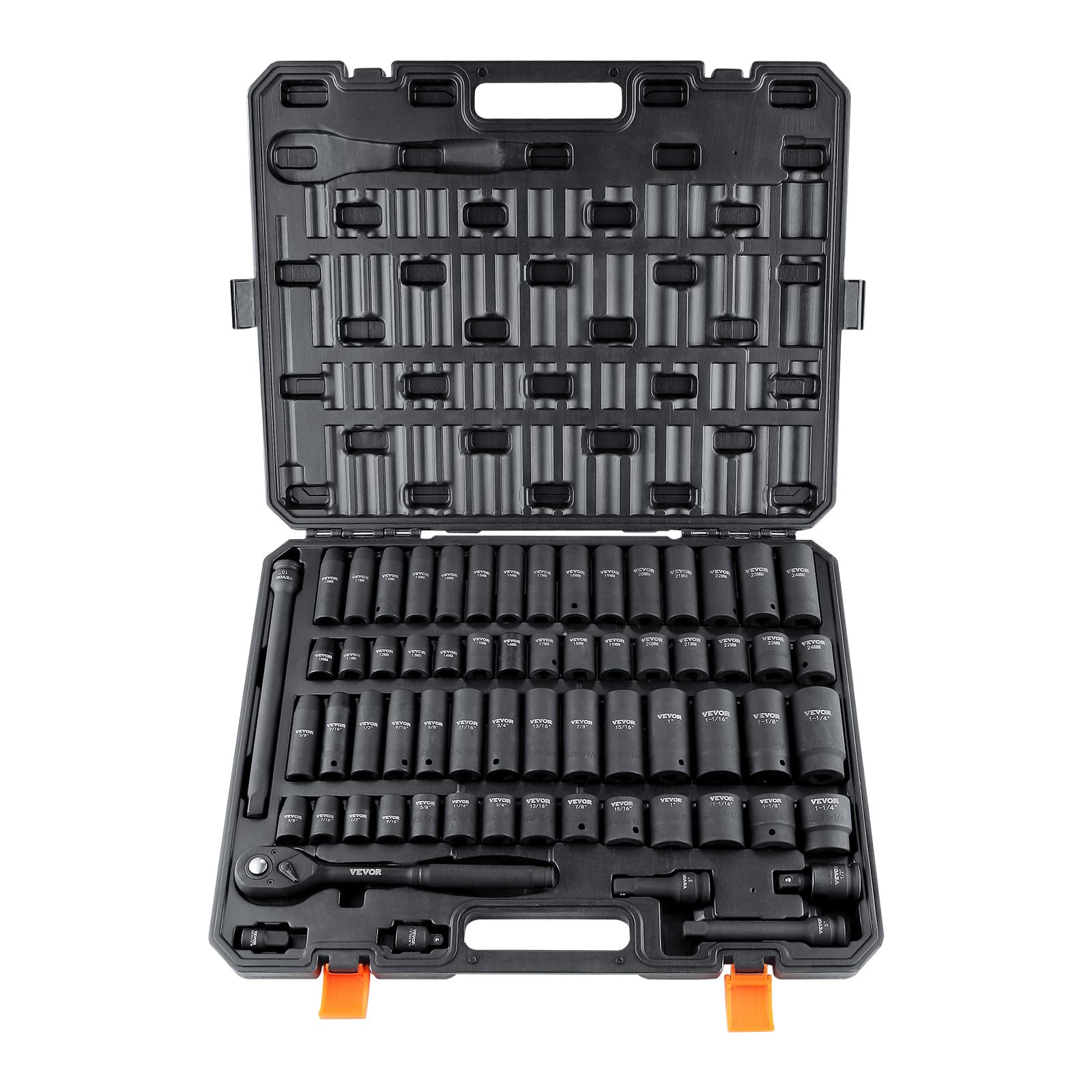 TEMU Vevor 1/2" Drive Impact Socket Set, 65 Piece Socket Set Sae 3/8" To 1-1/4" And Metric 10-24mm, 6 Point Alloy Steel For Auto Repair, Rugged Construction, Easy-to-read Size , Storage Case