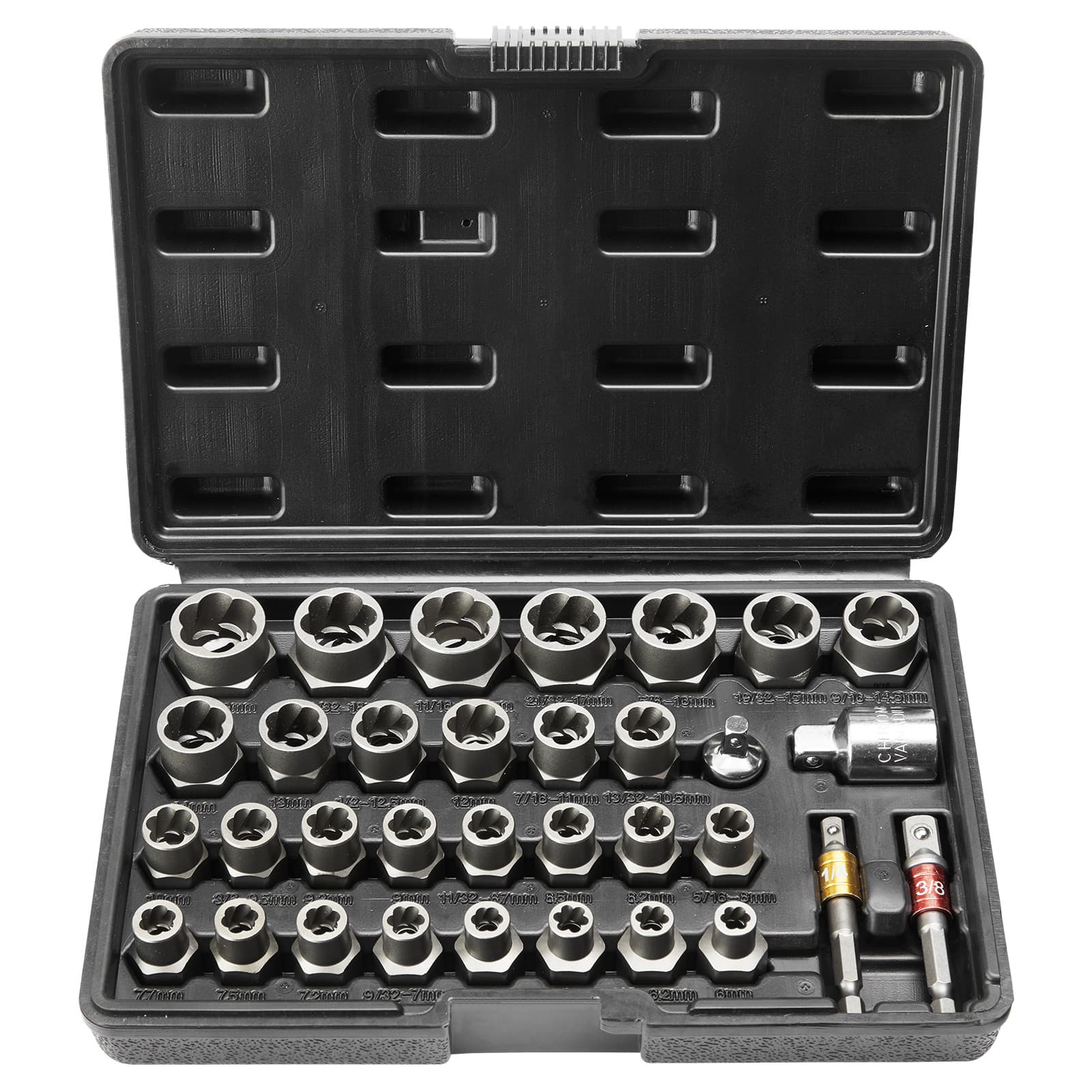 TEMU Vevor Bolt Extractor Set, 29-piece Bolt And Nut Remover Set, 6mm To 10mm, 13/32" To 3/4", Cr- Extraction Socket Set With Storage Case, For Removing Damaged Rusted Bolts, Nuts And Screws