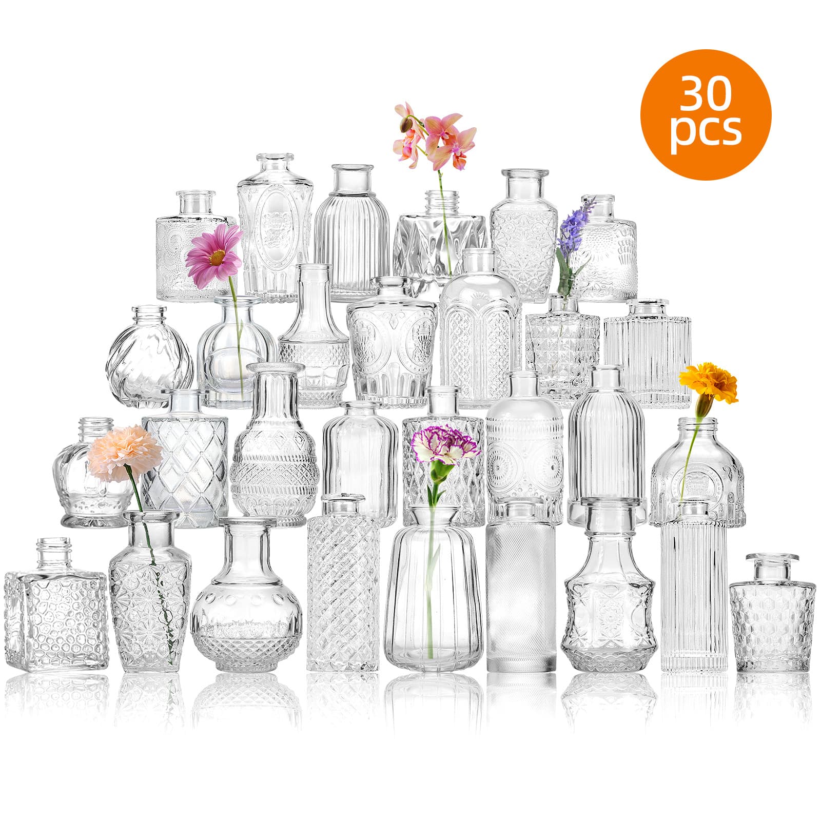 TEMU Whonline 30 Pcs Glass Bud Vases In Bulk, Flower Vases For Centerpieces, Small Vases For Flowers In Bulk For Centerpieces Rustic Wedding Home Table Decorations, For Halloween And Christmas