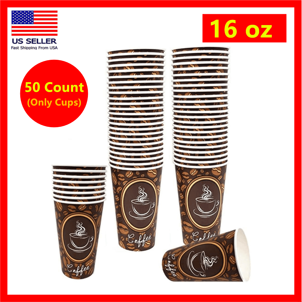 TEMU 50 Pack - 16oz Quality Disposable Paper Hot Drinks Cups, Tea, Coffee Shops And Bars, Coffee Bean Design