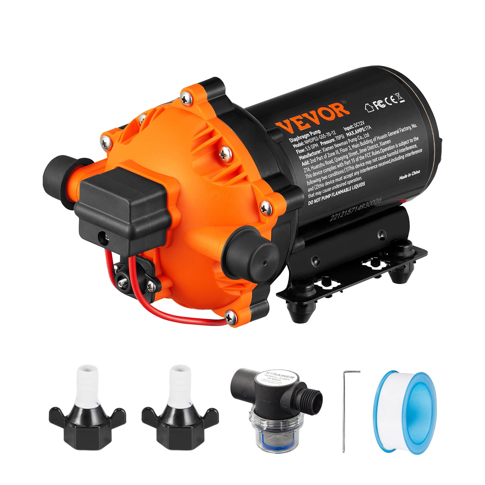 TEMU Vevor Water Diaphragm Pump, 12v , 3.5/5.5 Gpm Flow, 55/70 Psi Rated Pressure (40-80 Psi Adjustable), 1/2" Self Priming Sprayer Pump With Pressure Switch For Rv Marine Boat Lawn, Fcc Certified