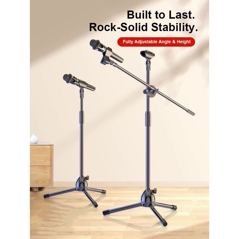 TEMU Adjustable Tripod Microphone Stand With Boom Arm – Professional Mic Stand For Studio Recording, Podcast, Live Performance, Stage, And Rehearsal Use