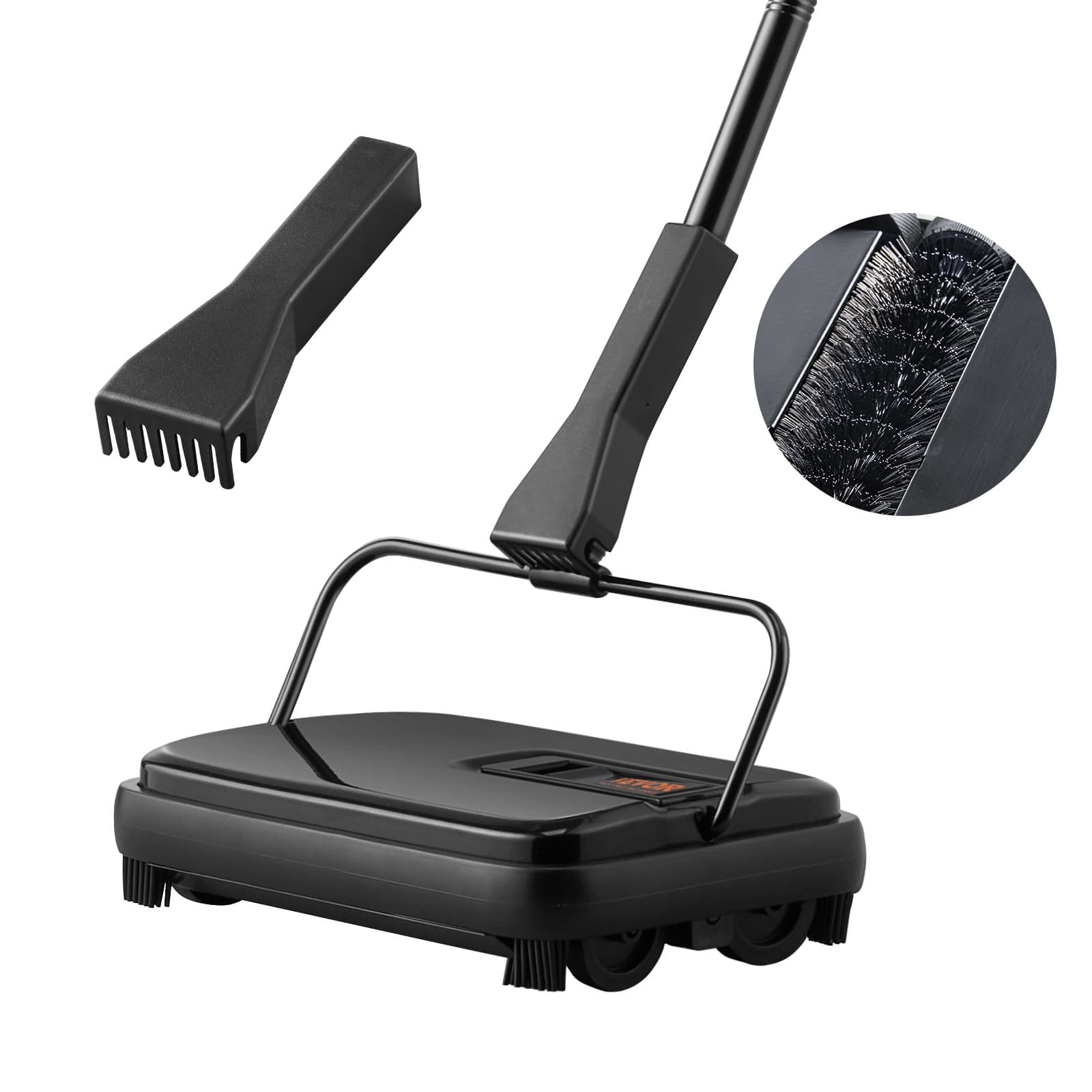 TEMU Vevor Carpet Sweeper, 7.87 In Sweeping , Floor Sweeper Manual Non Electric, 300 Ml Dustbin Capacity With Comb For Home Office Rugs Hardwood Wood Floors Laminate, Cleans Dust Pet Hair
