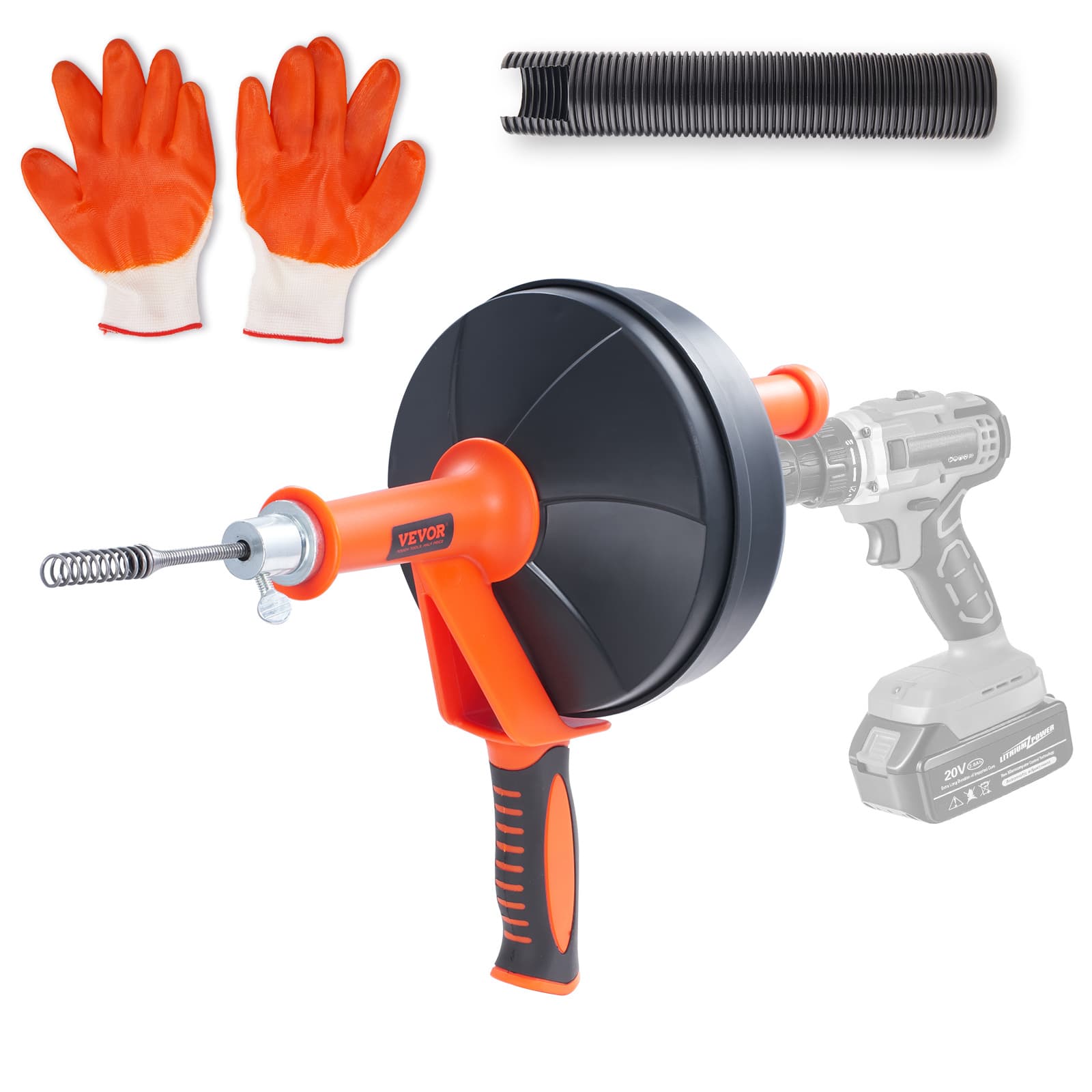 TEMU Vevor Drain Auger 25ft, Plumbing With Drill Attachment, Plumbers Drain Clog Remover For Kitchen Bathroom Shower Sink With Protective Hose And Gloves