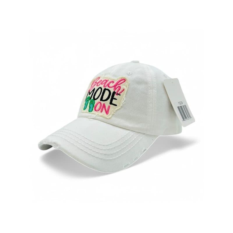TEMU Beach Vintage Distressed Embroidered Baseball For Women - 100% Cotton, Breathable, Casual, Adjustable, Uv Protection