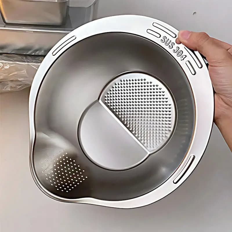 TEMU Rice Washer Strainer Bowl - Washing Bowl For , Stainless Steel Rinser With Side Drainers Small Colander For Cleaning Fruits, Vegetables, And Beans - Versatile Kitchen Tool,father's Day Gift