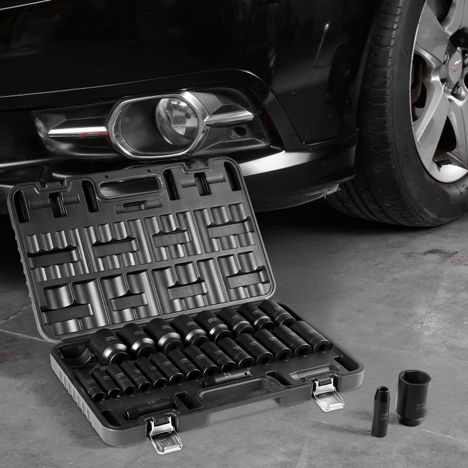 TEMU Vevor Impact Socket Set 1/2 Inches 26 Piece Impact Sockets, Deep Socket, 6-point Sockets, Rugged Construction, , 1/2 Inches Drive Socket Set Impact Metric 10mm - 36mm, With A Storage Cage