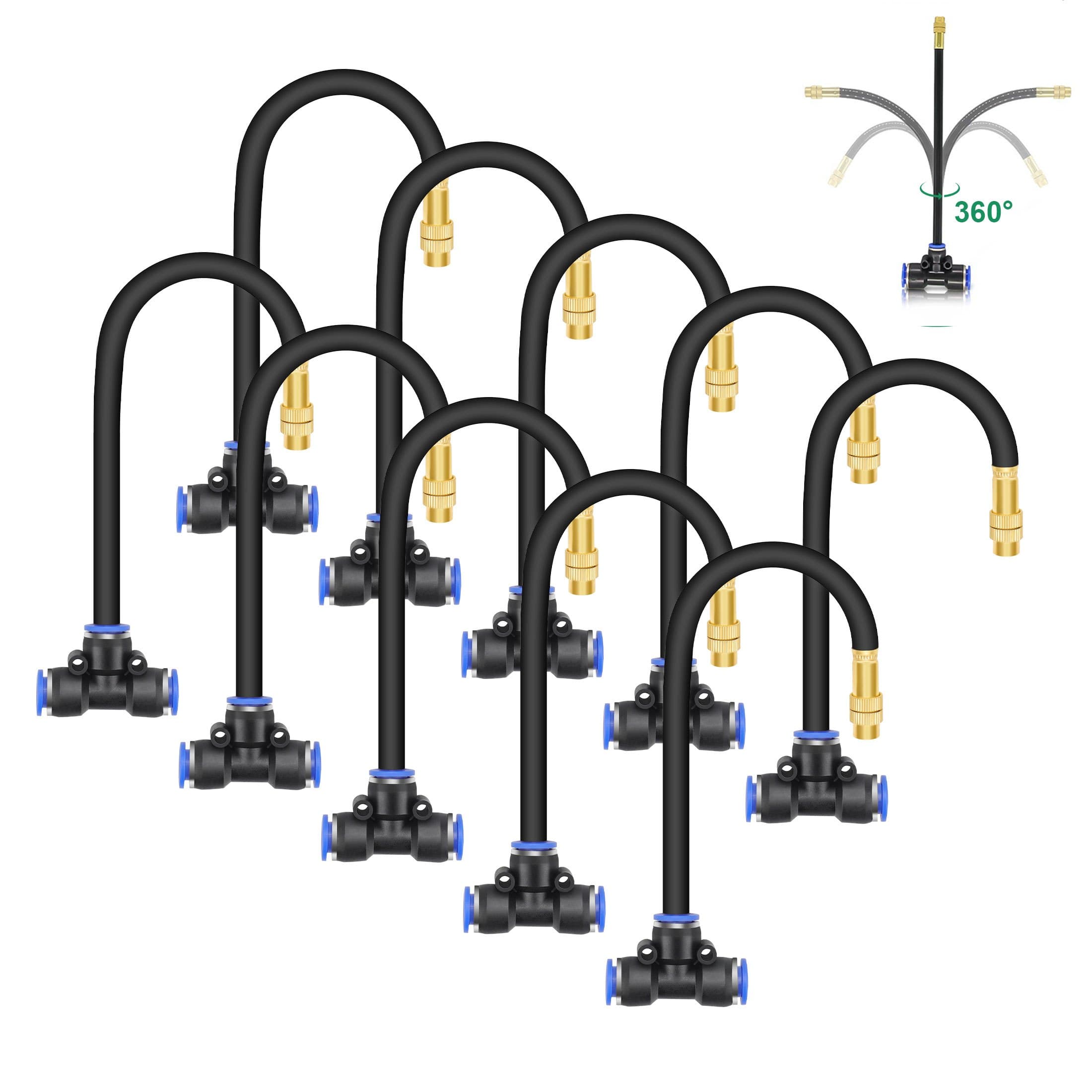 TEMU 10 Pack Brass Drip Irrigation Mist Nozzle Kit, Adjustable 360° Rotation Pipe Irrigation Kit For Cooling, Drip Irrigation System For Garden, Greenhouse Watering