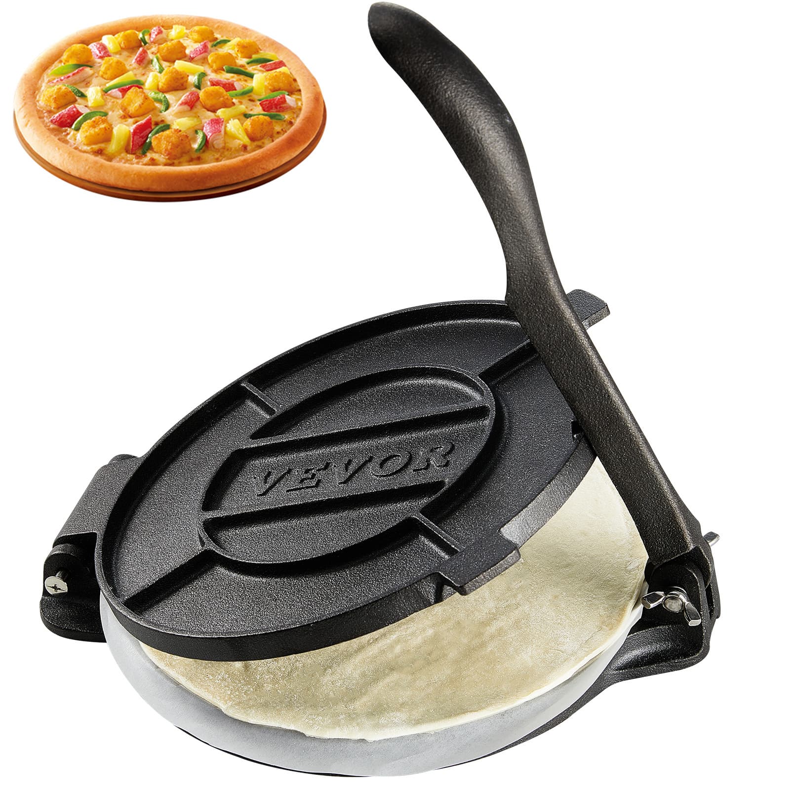 TEMU Vevor Tortilla Press, 8 Inch Tortilla And , Cast Iron Heavy Duty Tortilladora Press, Pre- Pataconera Maker With 100 Pcs Parchment Paper, Dough Maker For Flour Tortilla, , Silver