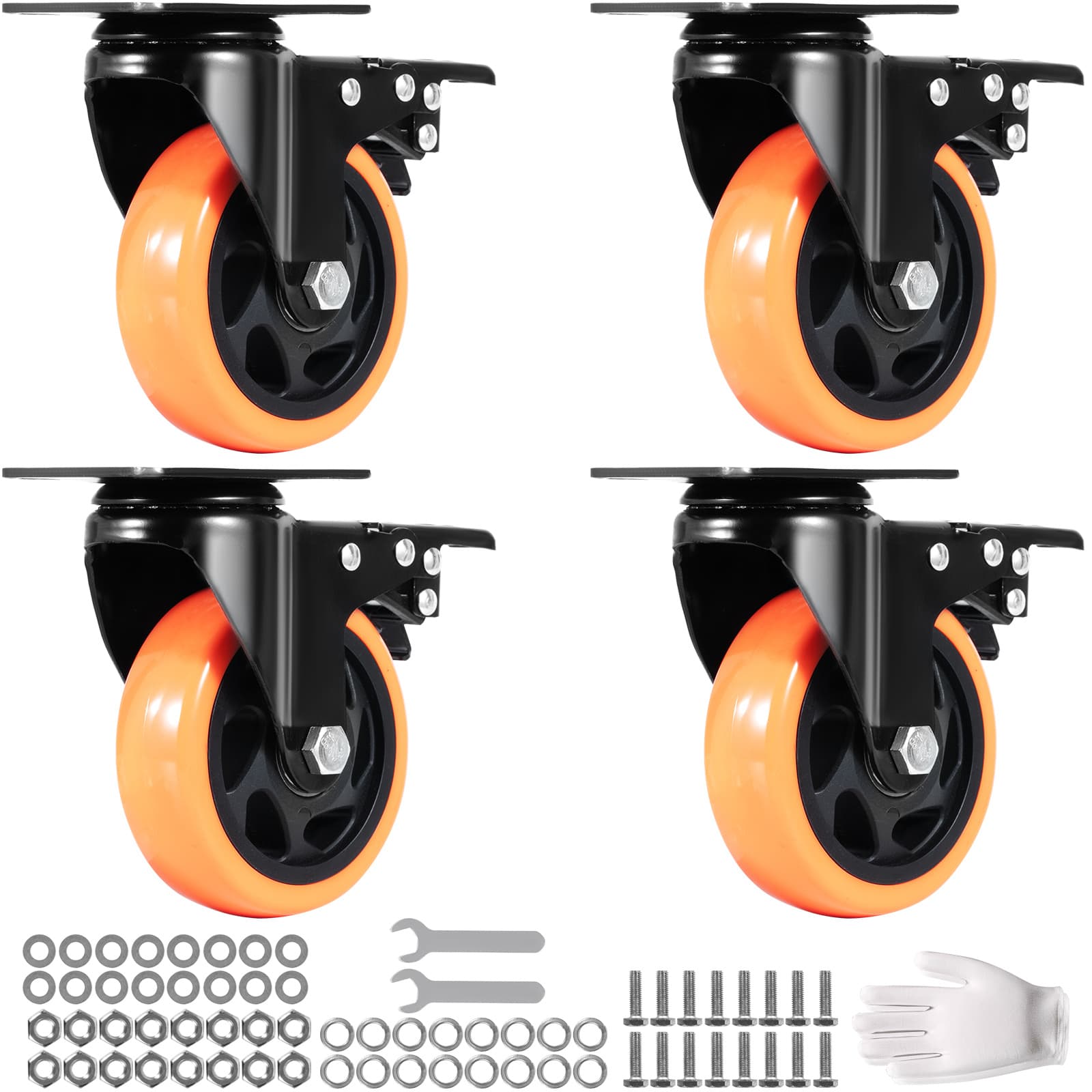 TEMU Vevor Caster Wheels, 4-inch Swivel , Set Of 4, With Security A/b Locking No Noise Pvc Wheels, Heavy Duty 350 Lbs Load Capacity Per Caster, Non-marking Wheels For Cart Furniture Workbench