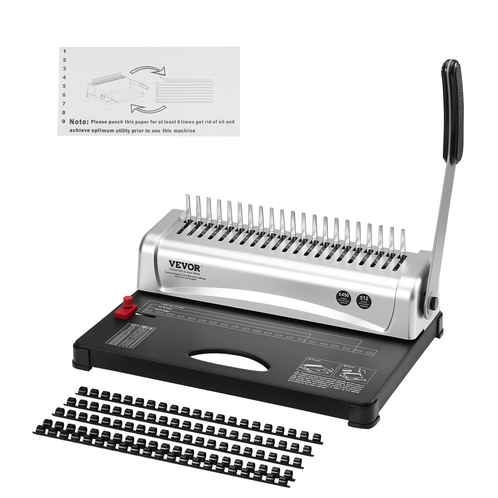 TEMU Vevor Binding Machine, Comb Binding/flattening Machine Machine 21-holes Binding 450 Sheets, Book Binder Machine With 100 Pcs 3/8'' Comb Binding , For Letter Size, A4, A5