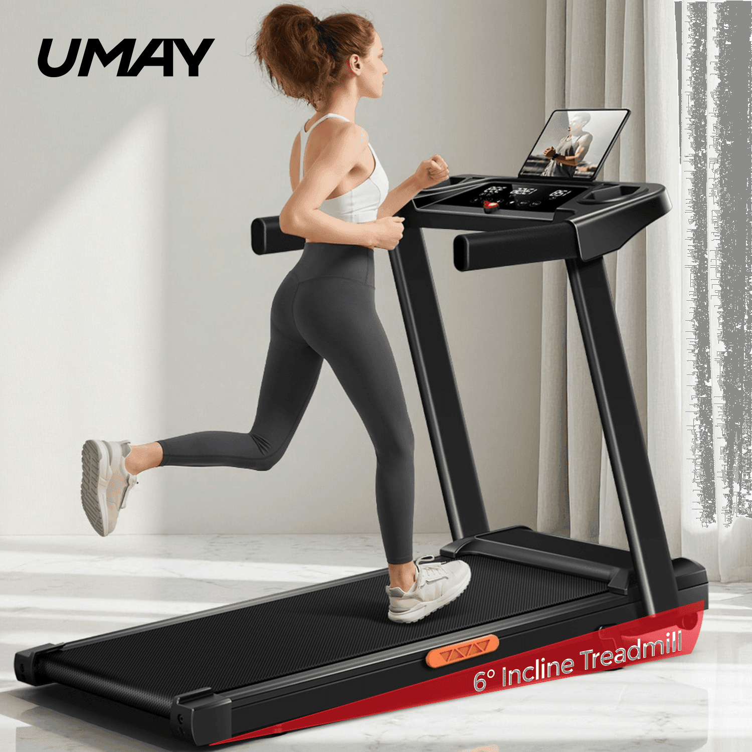 TEMU Treadmill With 6% Incline, Portable Treadmills For Home With Handle, Foldable Treadmills For Home And Office, 300 Lbs Weight Capacity, Screen