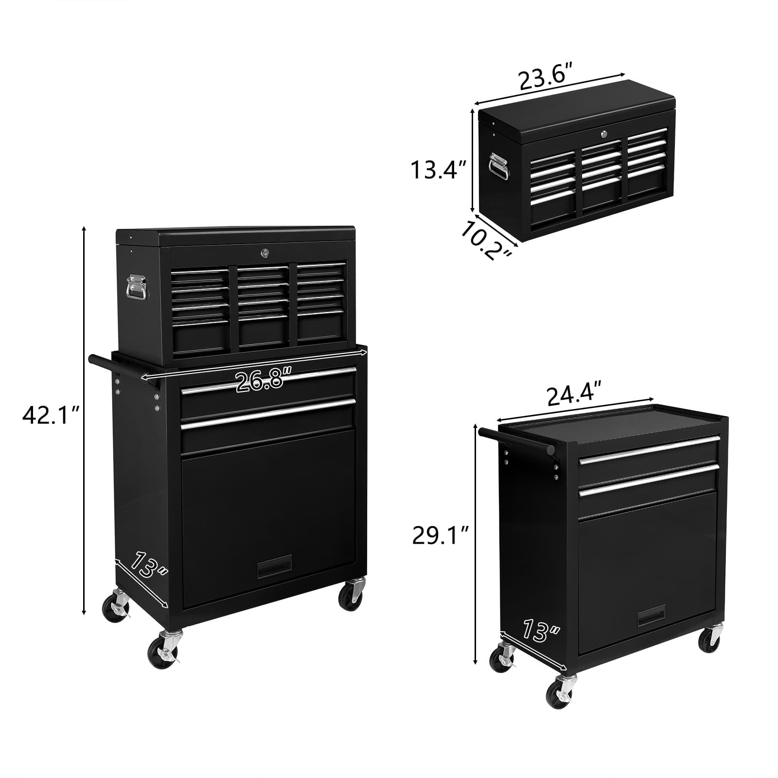 TEMU 5/8-drawer Rolling Toolbox, Tool Storage Cabinet With Lockable Wheels, Detachable Top, Drawers And Side Hooks, Mechanical Tool Storage Box For Garage, Warehouse And Maintenance Workshop