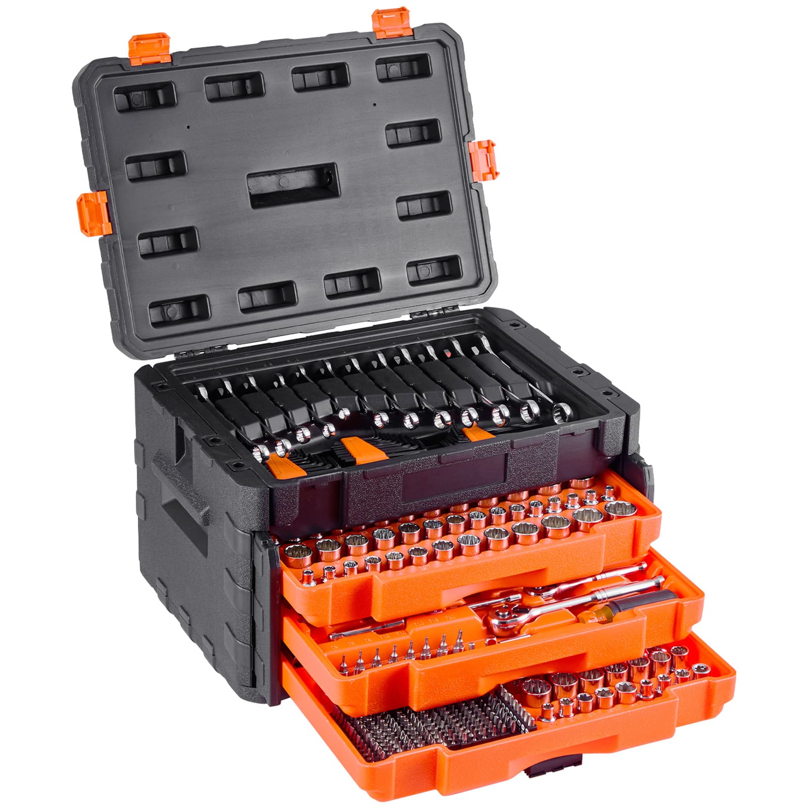 TEMU Vevor Mechanics Tool Set Socket Set 450pcs 6.4/9.5/12.7 Mm Drive Orange Drawer