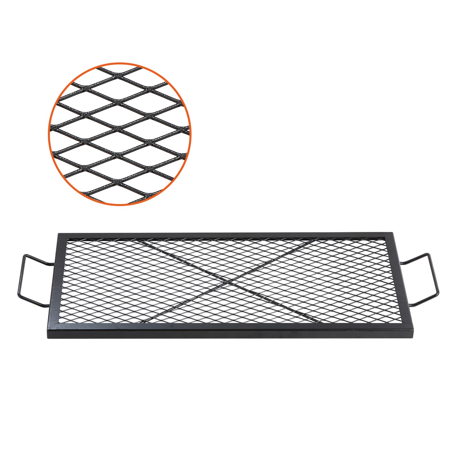 TEMU Vevor X-marks Fire Pit Grill Grate, Rectangle Cooking Grate, Heavy Duty Steel Campfire Bbq With Handle & Support , Portable Camping Cookware For Outside Party Gathering, 32 Inch Black