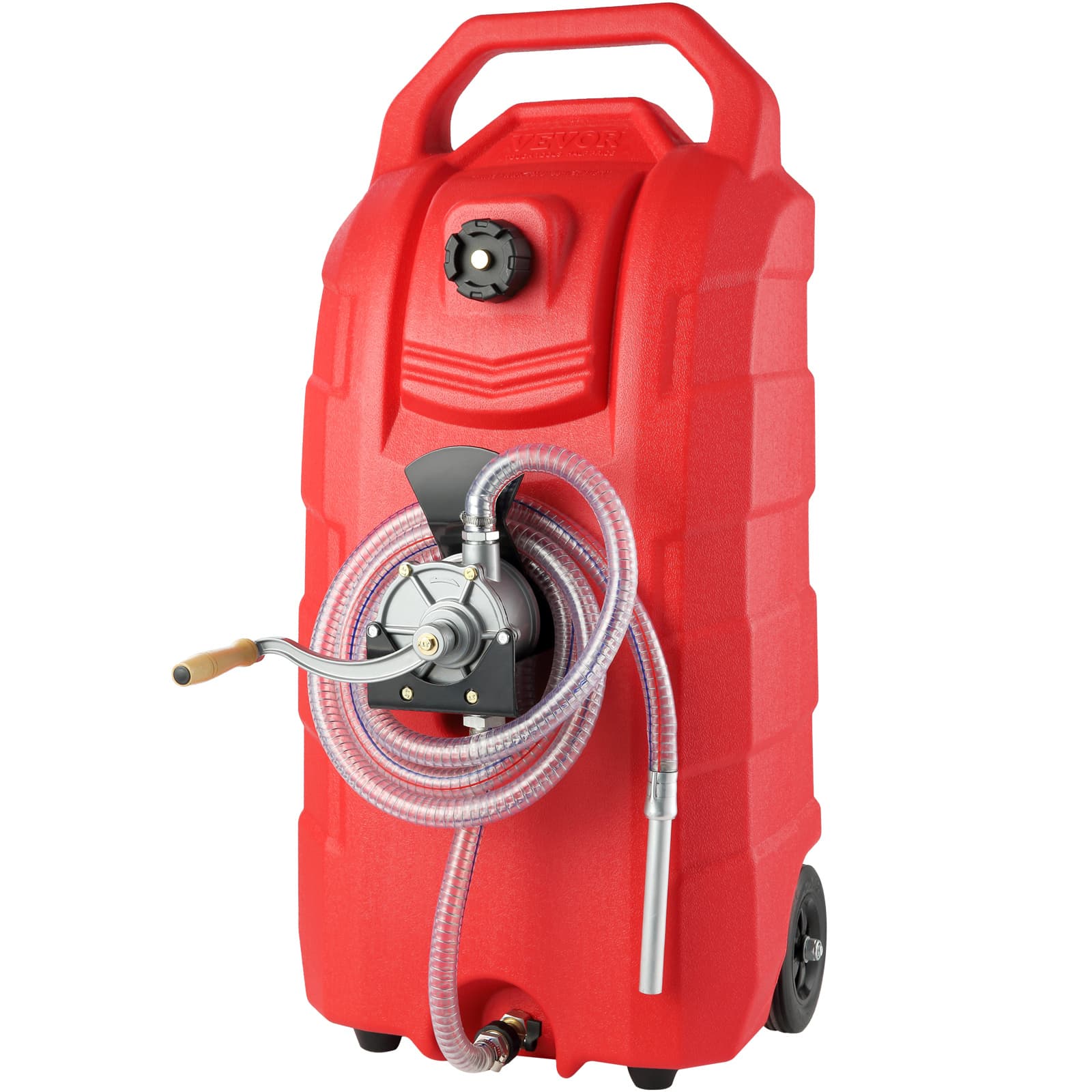 TEMU Vevor 16 Gallon Fuel Caddy, 7.8 L/min, Portable Gas Storage Tank Container With Hand Pump Rubber Wheels, Fuel Transfer Storage Tank For Gasoline Car Mowers Tractor Boat Motorcycle